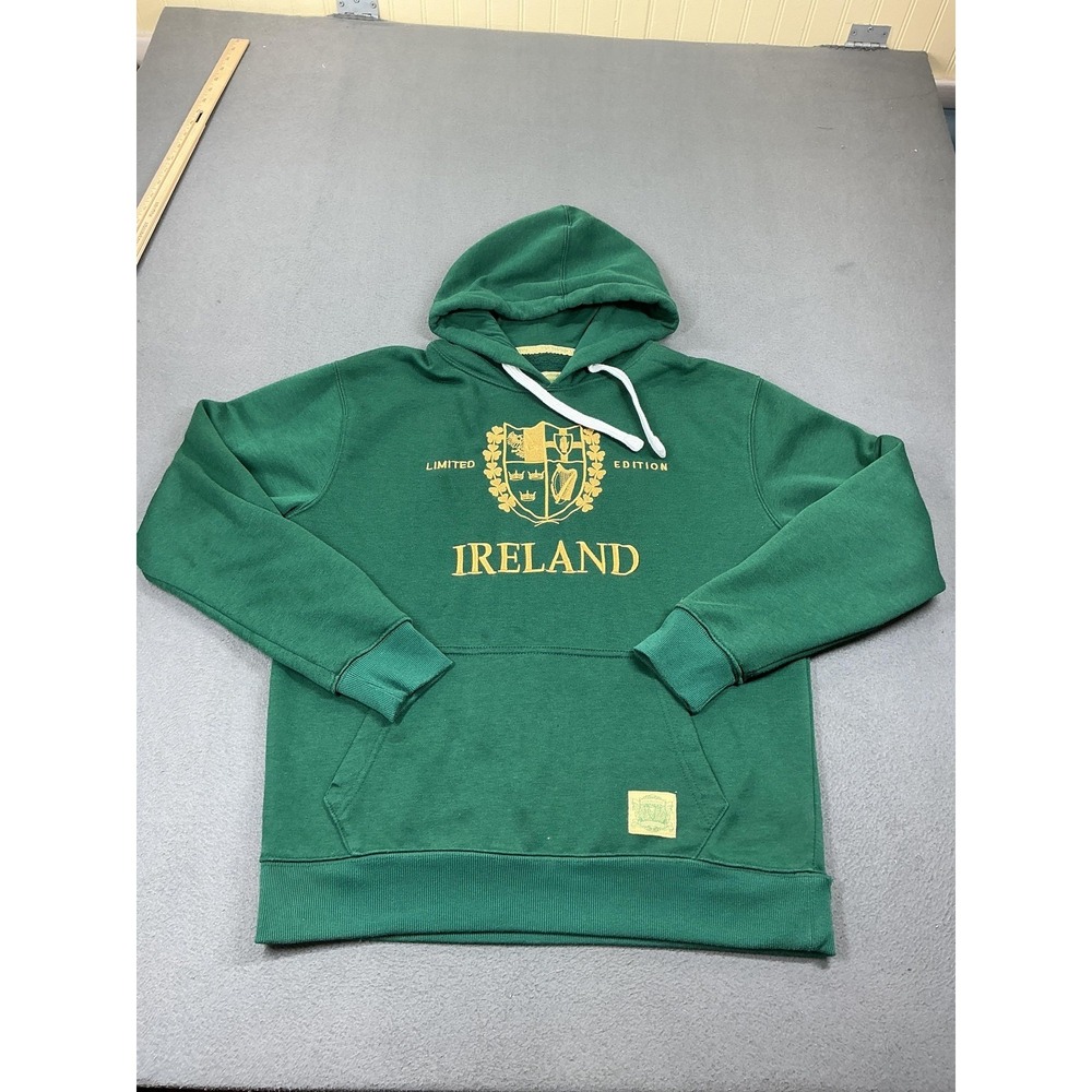 Irish Heritage Hoodie Mens Large Green Ireland‎ Crest Fleece Pullover Sweatshirt